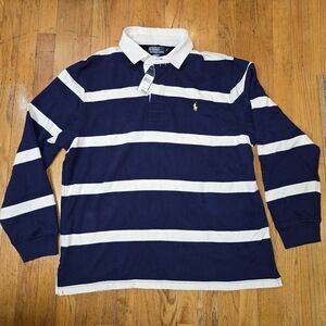 Ralph Lauren Navy and White Striped Polo Shirt
